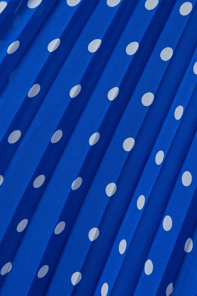 Shop Self-portrait Belted Pleated Polka-dot Chiffon Maxi Dress In Blue