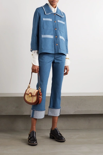 Shop Chloé Frayed Two-tone Denim Jacket In Blue