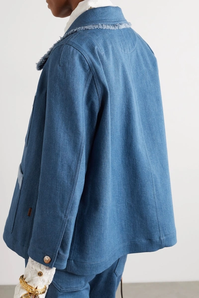 Shop Chloé Frayed Two-tone Denim Jacket In Blue