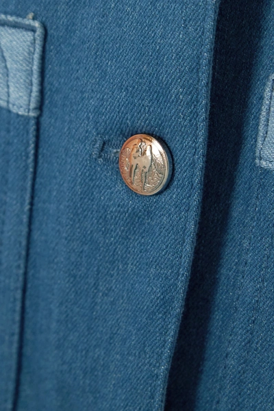 Shop Chloé Frayed Two-tone Denim Jacket In Blue