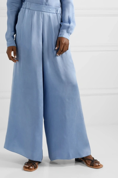 Shop Forte Forte Washed-satin Wide-leg Pants In Light Blue