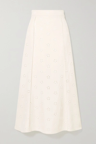 Shop Chloé Broderie Anglaise Crepe Midi Skirt In White