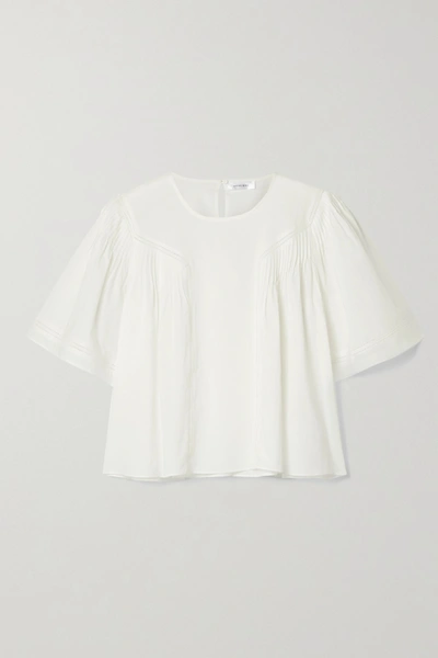 Shop Anine Bing Eloise Crochet-trimmed Pleated Cotton-voile Blouse In White