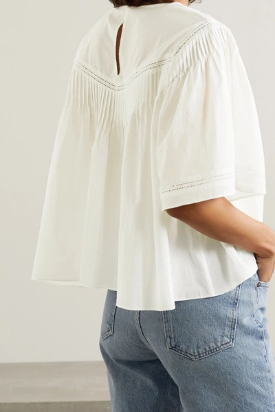 Shop Anine Bing Eloise Crochet-trimmed Pleated Cotton-voile Blouse In White