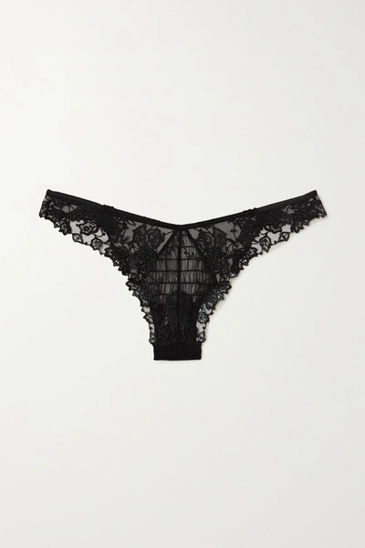 Shop La Perla Floral Groove Lace And Stretch-tulle Briefs In Black