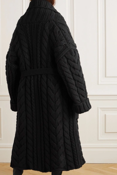 Shop Dolce & Gabbana Oversized Belted Cable-knit Wool And Cashmere-blend Cardigan In Black