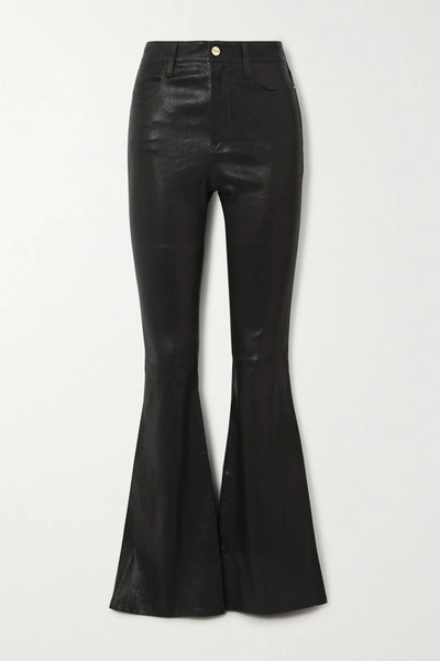 Shop Frame Le High Flare Leather Flared Pants In Black