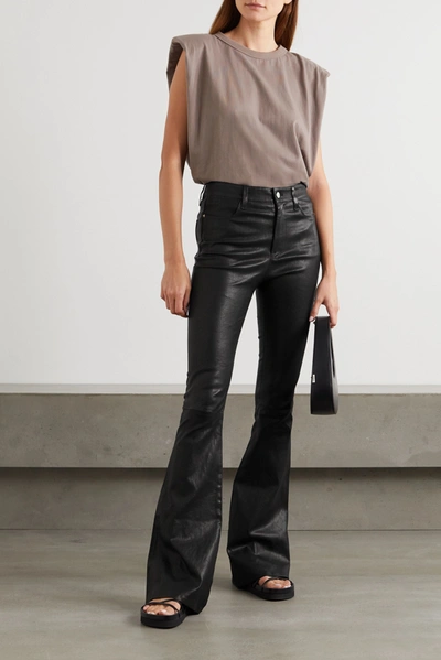 Shop Frame Le High Flare Leather Flared Pants In Black