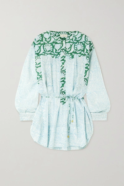 Shop Hannah Artwear + Net Sustain Goa Paneled Printed Cotton Mini Shirt Dress In Green