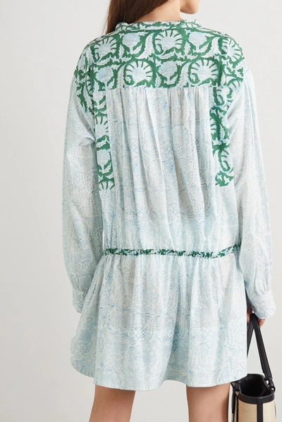 Shop Hannah Artwear + Net Sustain Goa Paneled Printed Cotton Mini Shirt Dress In Green