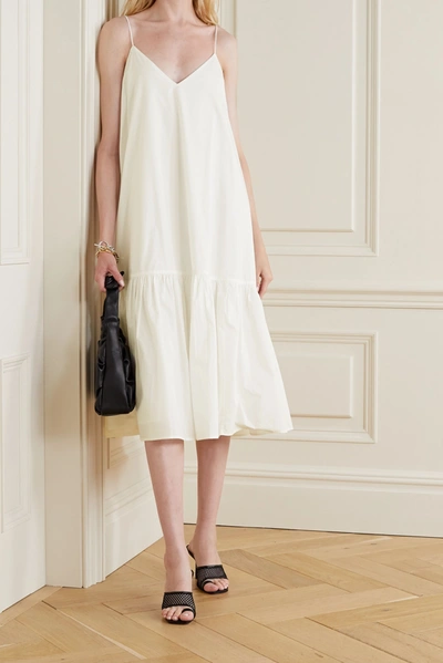 Shop Anine Bing Averie Tiered Cotton-poplin Midi Dress In White