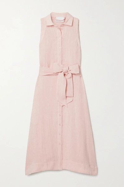 Shop Lisa Marie Fernandez Alison Metallic Linen-blend Gauze Midi Dress In Pastel Pink