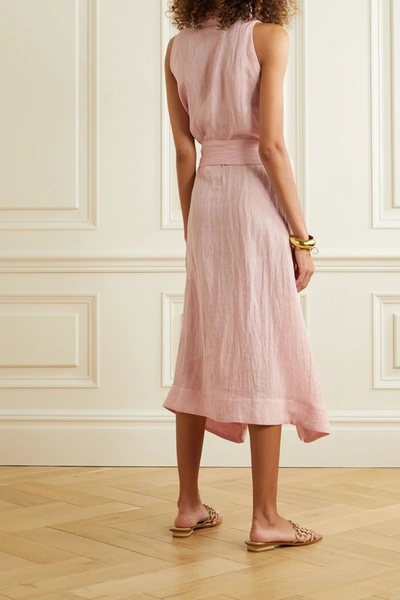 Shop Lisa Marie Fernandez Alison Metallic Linen-blend Gauze Midi Dress In Pastel Pink