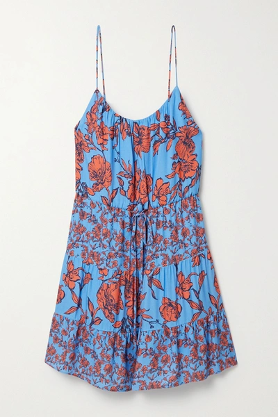 Shop Alice And Olivia Cheyla Tiered Floral-print Crepe Mini Dress In Blue