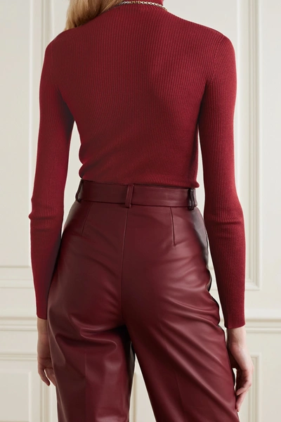 Shop Akris Ribbed Cashmere And Silk-blend Turtleneck Sweater In Burgundy