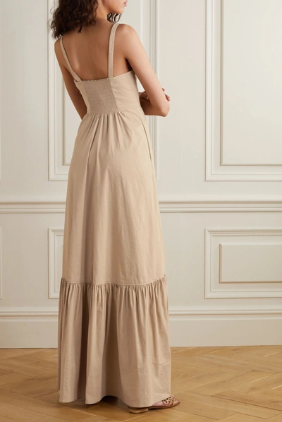 Shop A.l.c . X Petra Flannery Everly Cutout Smocked Linen-blend Maxi Dress In Sand
