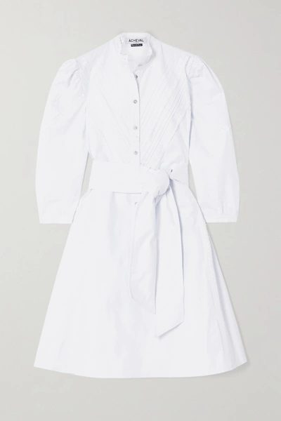 Shop Acheval Pampa + Net Sustain Yegua Belted Lace-trimmed Stretch-cotton Poplin Dress In White
