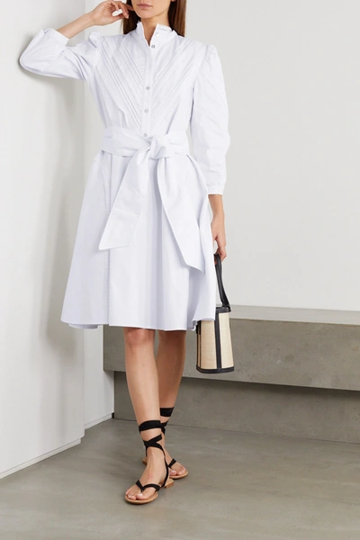 Shop Acheval Pampa + Net Sustain Yegua Belted Lace-trimmed Stretch-cotton Poplin Dress In White