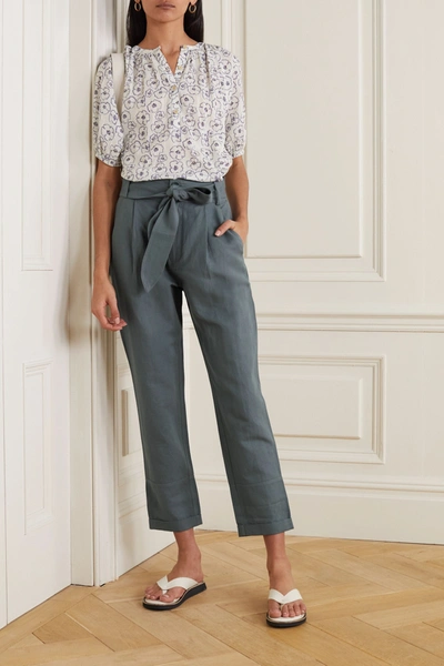 Shop Apiece Apart Bendita Belted Linen And Cotton-blend Twill Straight-leg Pants In Gray