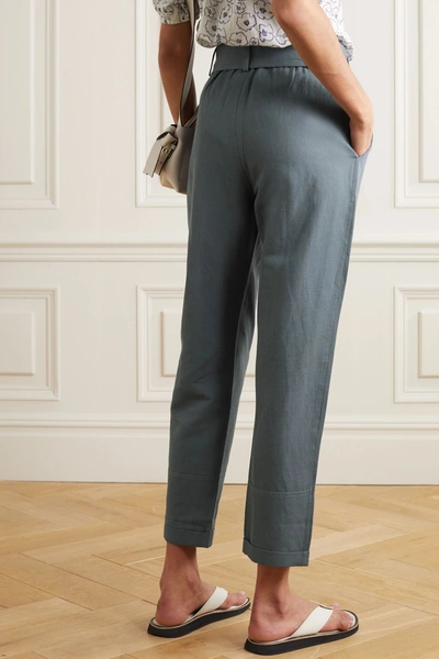 Shop Apiece Apart Bendita Belted Linen And Cotton-blend Twill Straight-leg Pants In Gray