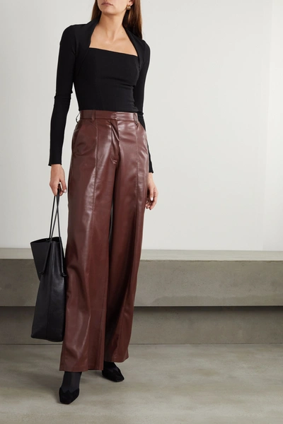 Shop Nanushka Cleo Vegan Stretch-leather Wide-leg Pants In Brown