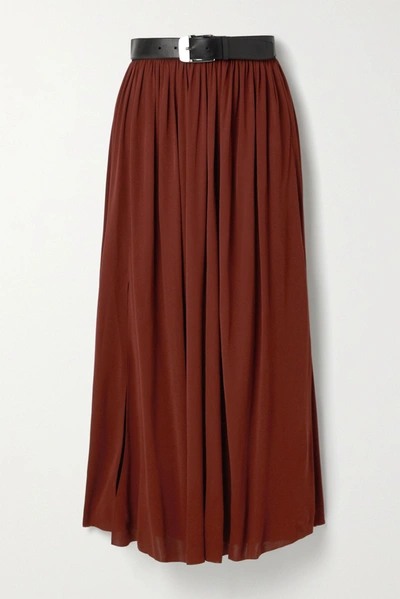 Shop Proenza Schouler Belted Pleated Jersey Maxi Skirt In Claret