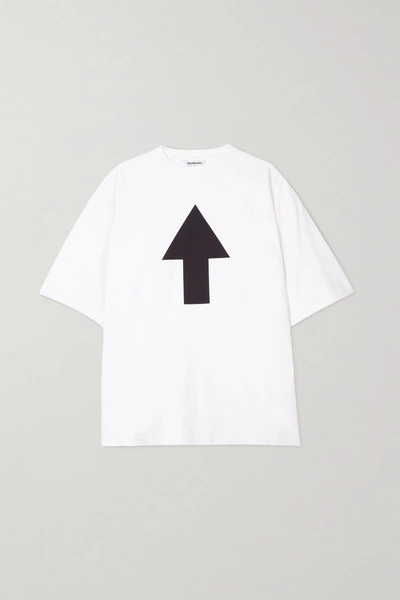 Shop Balenciaga Oversized Printed Cotton-jersey T-shirt In White