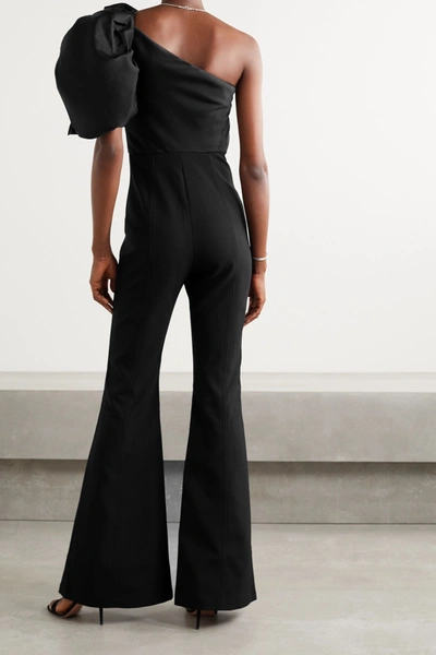 Shop Solace London Laney One-shoulder Embellished Faille And Crepe Jumpsuit In Black
