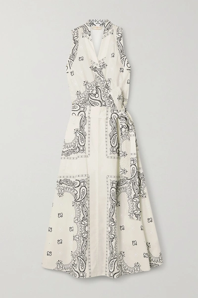 Shop Tory Burch Belted Printed Cotton-voile Midi Wrap Dress In Ivory