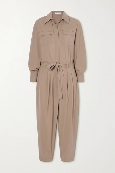 Shop Brunello Cucinelli Bead-embellished Stretch-wool Jumpsuit In Light Brown