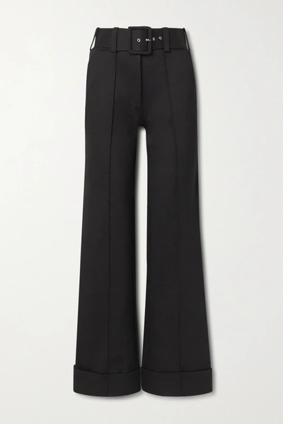 Shop Victoria Victoria Beckham Belted Jersey Wide-leg Pants In Black