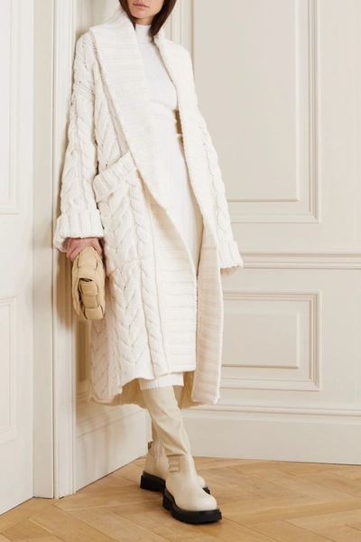 Shop Dolce & Gabbana Oversized Belted Cable-knit Wool And Cashmere-blend Cardigan In White