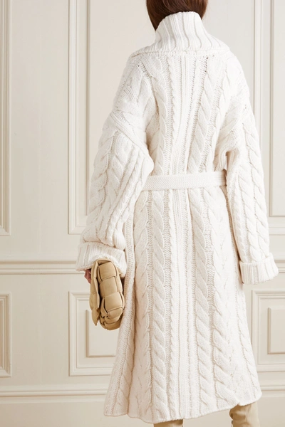 Shop Dolce & Gabbana Oversized Belted Cable-knit Wool And Cashmere-blend Cardigan In White