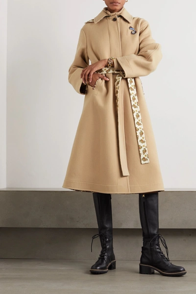 Shop Chloé Embellished Belted Virgin Wool And Cashmere-blend Coat In Beige