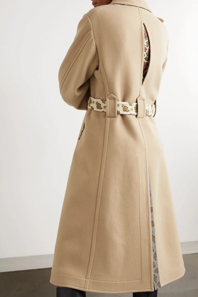 Shop Chloé Embellished Belted Virgin Wool And Cashmere-blend Coat In Beige