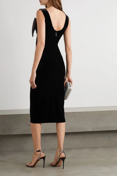 Shop Christopher Kane Crystal-embellished Stretch-velvet Midi Dress In Black