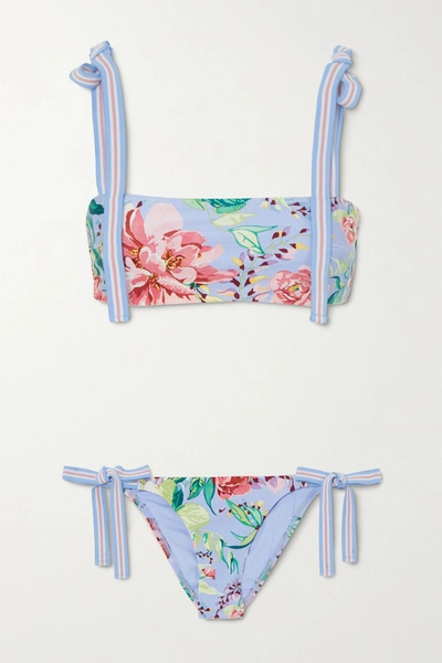 Shop Zimmermann Bellitude Floral-print Bikini In Light Blue