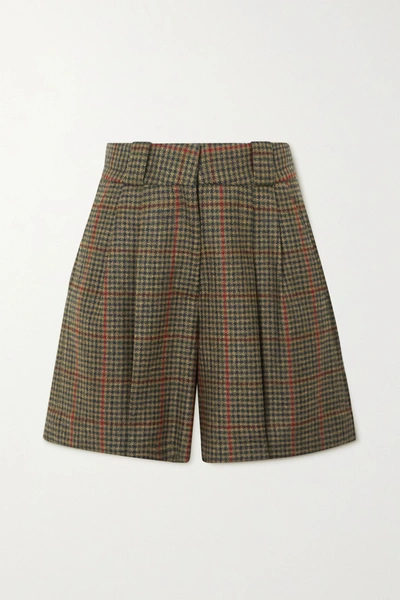 Shop Blazé Milano Drum Beat Fell Checked Wool Shorts In Army Green