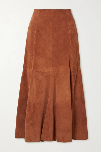 Shop Gabriela Hearst Amy Suede Midi Skirt In Brick