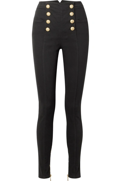 Balmain Button-embellished High-rise Skinny Jeans In Black | ModeSens