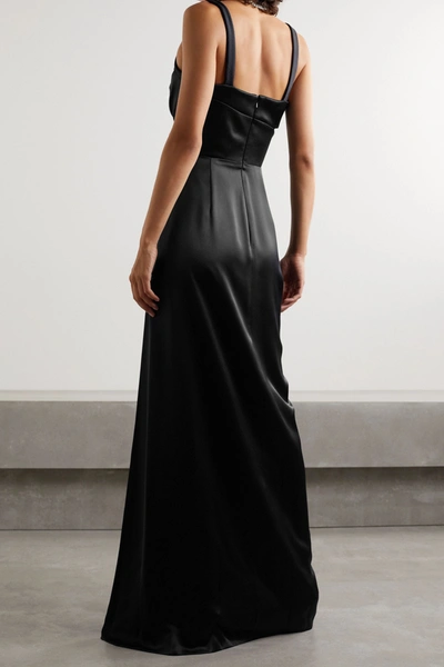 Shop Brandon Maxwell Cutout Draped Silk-satin Gown In Black