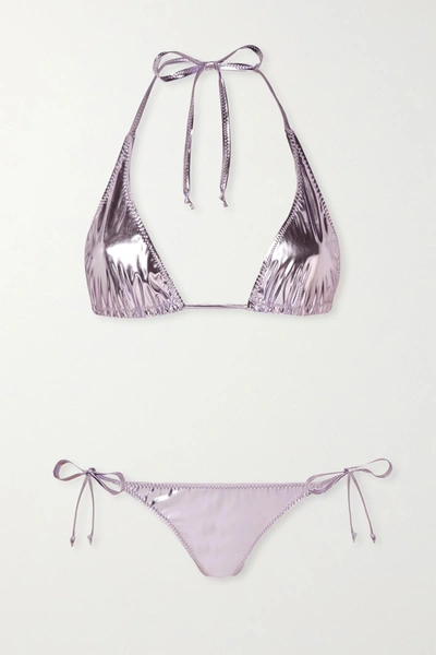 Shop Lisa Marie Fernandez Pamela Metallic Stretch-pvc Bikini In Lavender
