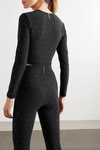 Shop Adam Selman Sport Crystal-embellished Cropped Stretch Top In Black