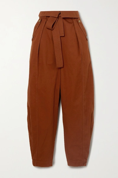 Shop Ulla Johnson Rowen Belted Cotton-twill Tapered Pants In Orange