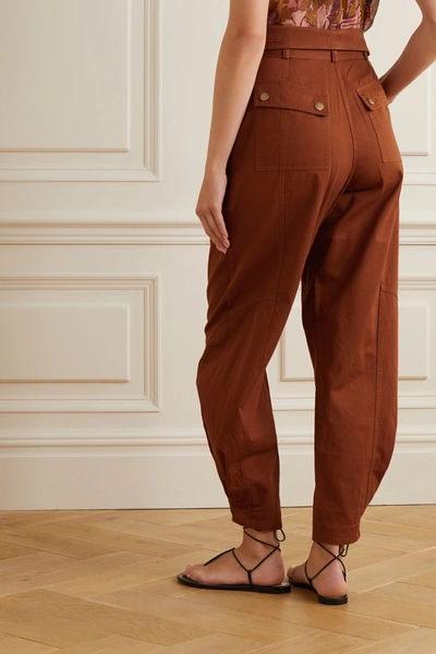 Shop Ulla Johnson Rowen Belted Cotton-twill Tapered Pants In Orange