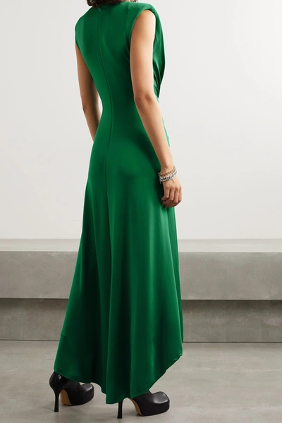 Shop Monse Asymmetric Gathered Stretch-jersey Midi Dress In Emerald