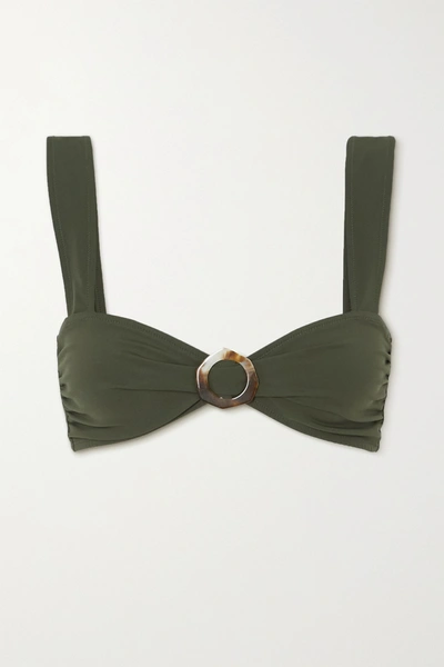 Shop Fisch + Space For Giants + Net Sustain Papillon Embellished Bikini Top In Army Green