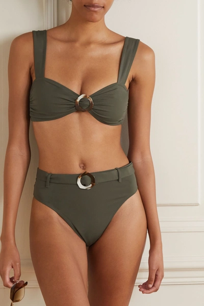 Shop Fisch + Space For Giants + Net Sustain Papillon Embellished Bikini Top In Army Green