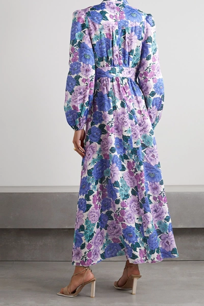 Shop Zimmermann Poppy Floral-print Linen Maxi Dress In Lilac