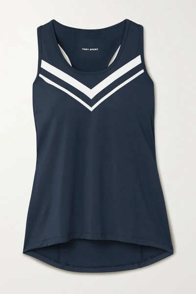 Shop Tory Sport Performance Printed Stretch-jersey Tank In Navy
